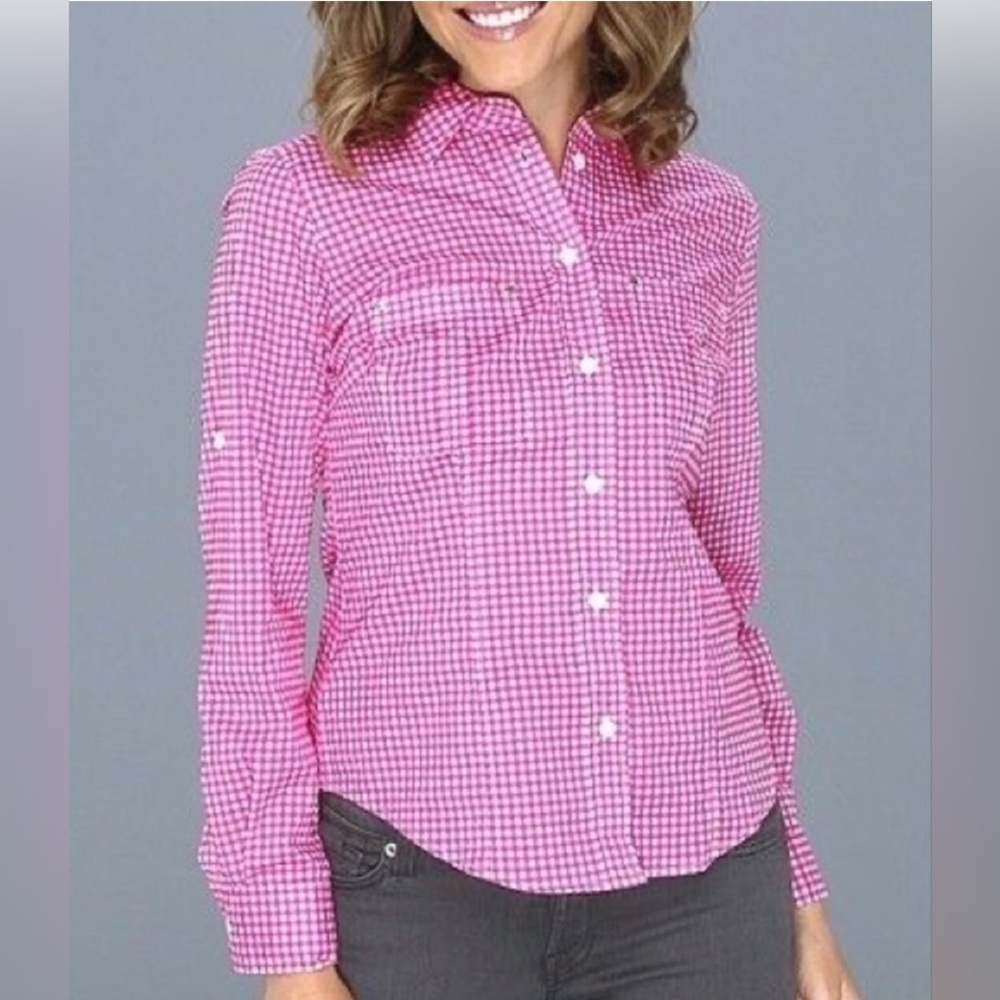 Kors Michael Kors Women’s Pink Gingham Button Down P/S